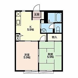 フレグランス金沢Ｂ 2階2Kの間取り