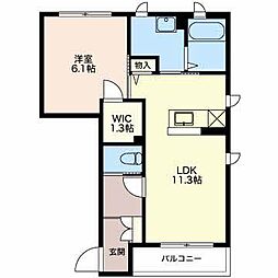 ソラーナ 1階1LDKの間取り
