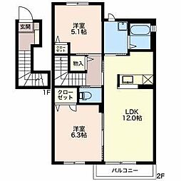 メルシー 2LDKの間取図画像