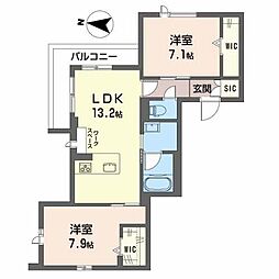 レフィシア堀川小泉 2階2LDKの間取り