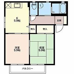 クァトル　セゾン 2階2Kの間取り