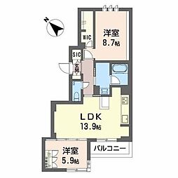 ヒュッゲ桜花 2LDKの間取図画像