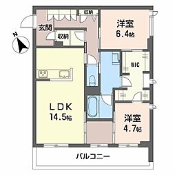 シャーメゾンサクラスクエア本郷 2階2LDKの間取り