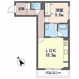 ツヴェルフII 2階1LDKの間取り