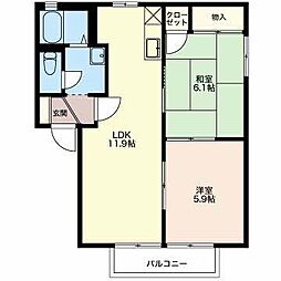 フォーレスチェリーヒルズ5番館 2LDKの間取図画像