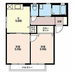 グランシードあづみA 2Kの間取図画像