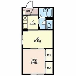 フレグランス上の原 2階1LDKの間取り
