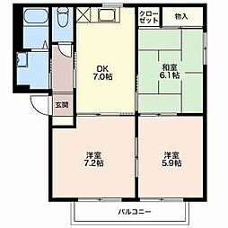 西上田ハイツ1 3DKの間取図画像