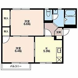 タウニイ宮沖B 2Kの間取図画像