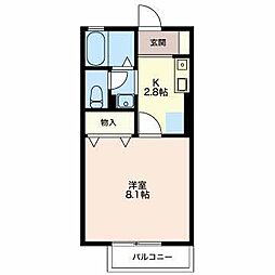 アドバンスエイト 1Kの間取図画像