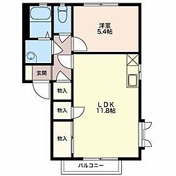 ディアスB 1LDKの間取図画像
