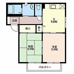 バリュージュ北町 2階2Kの間取り