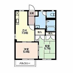フレグランス伊勢原 2階2DKの間取り