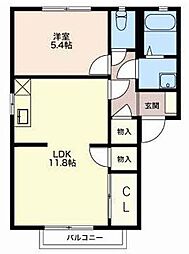 フレグランス一由 2階1LDKの間取り