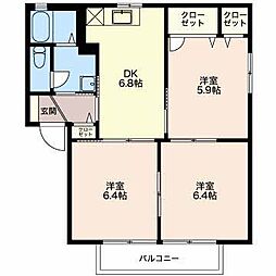 フォーレスパルＫ 2階3DKの間取り