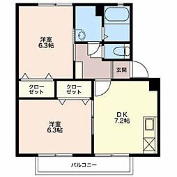 メゾンシャルマン 2DKの間取図画像