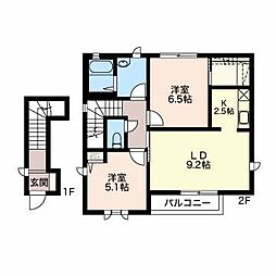 ディアスイデウラ 2階2LDKの間取り