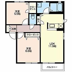 ファイン 2階2LDKの間取り