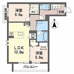 リノア泉が丘 2階2LDKの間取り