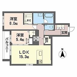 リノア泉が丘 2階2LDKの間取り