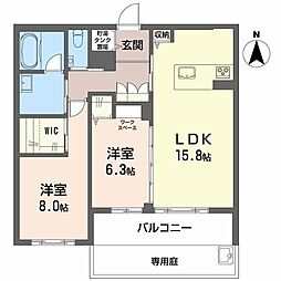 リノア泉が丘 1階2LDKの間取り
