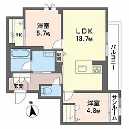 シャーメゾン　アトリエール 3階2LDKの間取り
