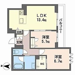 ソサイティ掛尾 3階2LDKの間取り