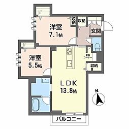 シャーメゾンＭII（ＳｈａＭａｉｓｏｎ　ＭII） 2階2LDKの間取り