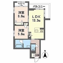 ウィステリア蜷川 2階2LDKの間取り