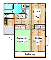 フジ2 2階2LDKの間取り