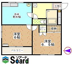 サンハイム 2階2Kの間取り