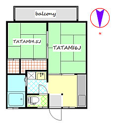 スカイハイツ 2階2Kの間取り