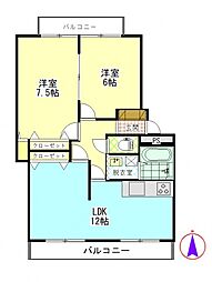 メゾンキャッスル 1階2LDKの間取り