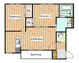 エストシャトー 1階2LDKの間取り