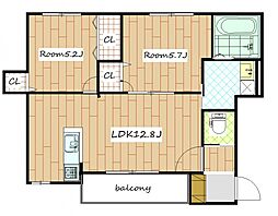 エストシャトー 2階2LDKの間取り