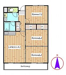 アゼリアハウスI 2階3LDKの間取り