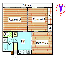 昭和コーポ前橋Ａ棟 3階3DKの間取り