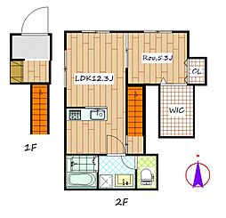 K・グランデ台新田 2階1LDKの間取り
