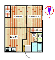 リビングベース 1階2DKの間取り