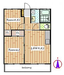 ヨシダハイツ 2階2LDKの間取り