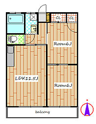 ヨシダハイツ 2階2LDKの間取り