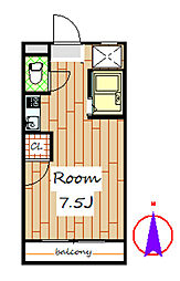 KOWA石原 2階ワンルームの間取り