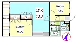 エルグランドレジデンス 2階2LDKの間取り