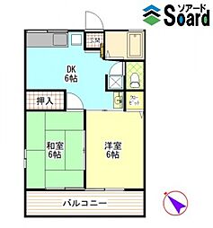 メゾンベルジュ 1階2DKの間取り