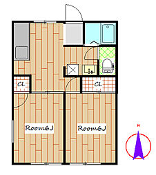 サンハイツ 2DKの間取図画像