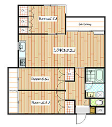 カーサピッコラタカサキ 3LDKの間取図画像