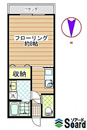 フォンティーヌ2 1Kの間取図画像