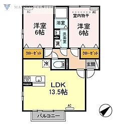 ヴィラージュ石山 2LDKの間取図画像