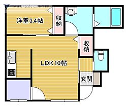 ペオーニア 1LDKの間取図画像