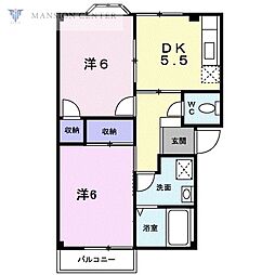 リバーサイド杜B 2DKの間取図画像